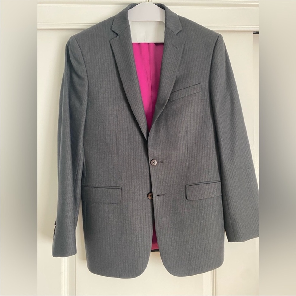 Charles Tyrwhitt 100% Wool Blazer Gray Pink Lining Tailored Jacket 38R